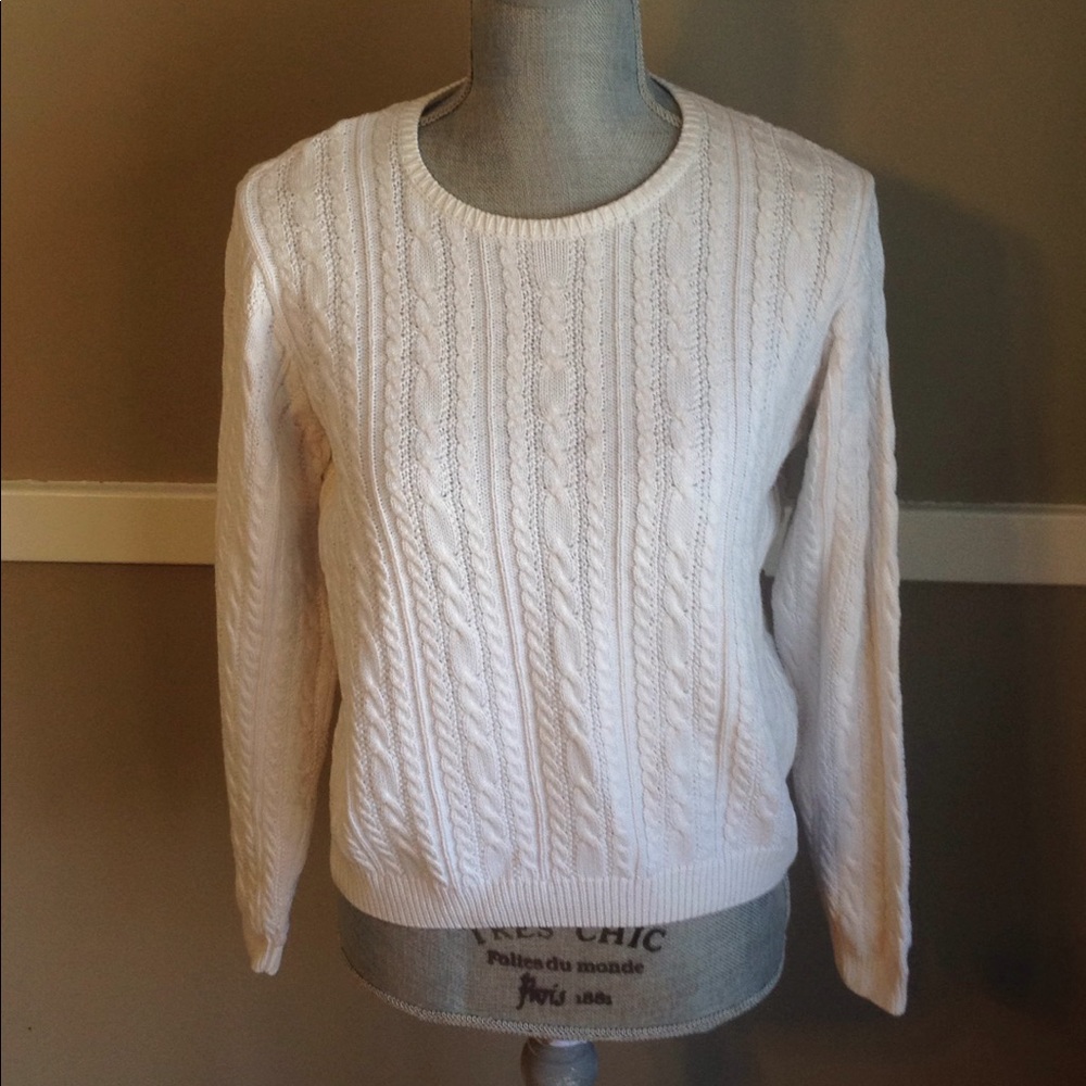 White cable knit sweater
